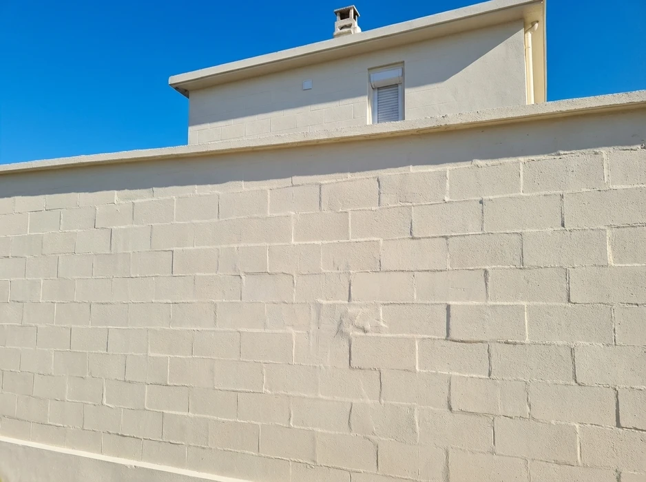Intérieur résidentiel en cours de rénovation avec échelle de peintre positionnée devant fenêtres à persiennes